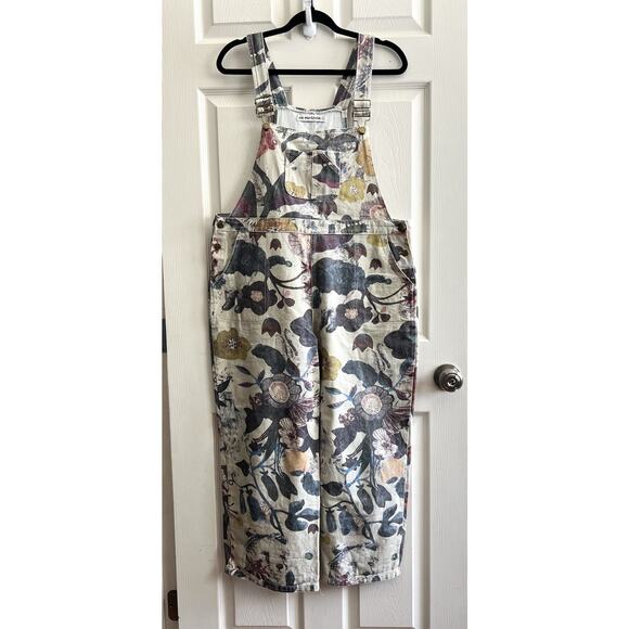 SM Wardrobe Pants - SM WARDROBE Floral Ladybug Cotton Canvas Wide Leg Gardening Overalls Jumper Sz L